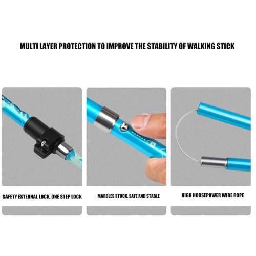 Adjustable Collapsible Trekking Pole – Lightweight Aluminum Alloy Hiking Walking Stick with Quick Lock for Adults & Seniors, Foldable - color: Blue