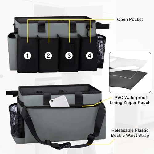 Wearable Large Cleaning Caddy Bag for Housekeepers (Black&Gray) - color: Black&Gray, size: Cleaning Bag