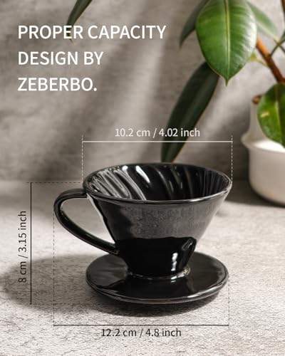 Pour Over Coffee Maker, Single Cup Ceramic Coffee Dripper, Reusable Filter Cone Drip Holder Slow Brewer with Hole Flat Bottom for Home, Office, Travel, Camping (Black) - color: Black