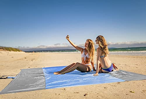 WEKAPO Beach Blanket Sandproof Waterproof, Extra Large Beach Mat, Oversized & Compact Sand Free, Quick Drying Beach Essentials for Vacation, Cruise, Picnic & Camping with Stakes - color: Periwinkle Blue, size: 9x7 FT (1～5 person)