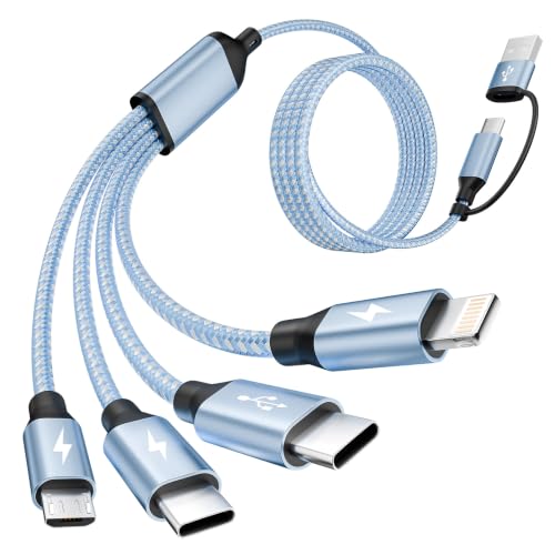 MPATIBY 4 in 2 Multi Charging Cable, 1 Pack 5FT Dual Input Charging Cords | USB A & USB C Inputs with Dual USB C, IP & Micro Outputs, Travel Essentials, Phone Charger for Multiple Devices - color: Blue+White, size: 1Pack5FT