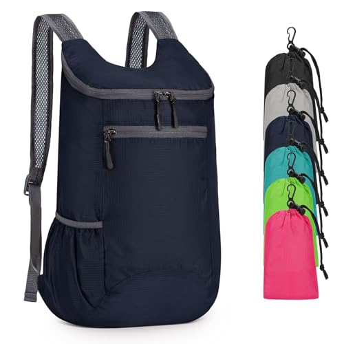 Lightweight Foldable Backpack,Travel Hiking Daypack Packable Bag | Dark Blue,20L Folding Backpack for Outdoor, Cycling,Camping, for Men and Women - color: Drak Blue