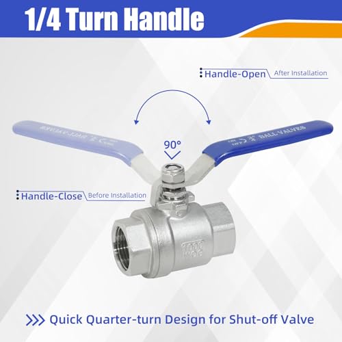 YADIAN 2 Pack 3/4'' Ball Valve 304 Stainless Steel NPT Female Full Port 3/4 inch Ball Valve Heavy Duty Shut Off Valve for Water, Oil, and Gas with Blue Locking Handles, 1000 WOG - size: 3/4'' NPT