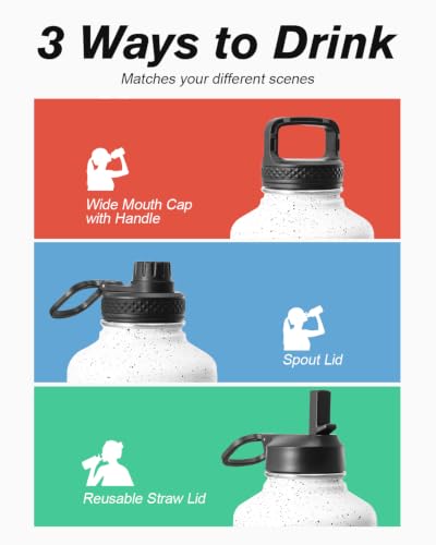 Half Gallon Water Bottle Insulated with Straw&3 Lids, Coolflask 64 oz Water Jug Galaxy Large Metal Stainless Steel flask for Gym, Sports and Office, Keep Cold 48H Hot 24H, Arctic White | 64 oz Large Water Jug Stainless Steel Triple-Wall, Cold 48+h/Hot 24+