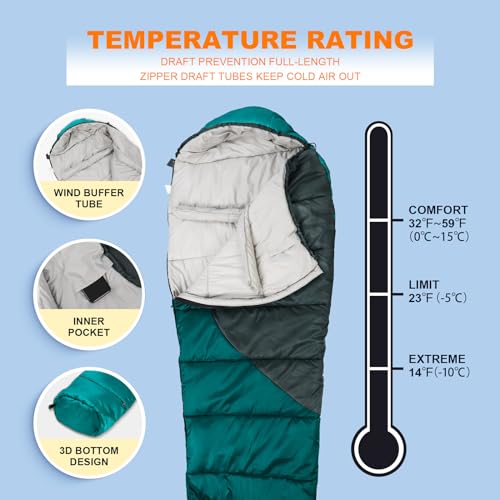 Northroad Mummy Sleeping Bag 14-59 ℉, 3-4 Season Warm & Cool Weather, Summer Spring Fall Lightweight Washable Sleeping Bag for Outdoor Camping Hiking Travel Hunting - color: Blue&Grey
