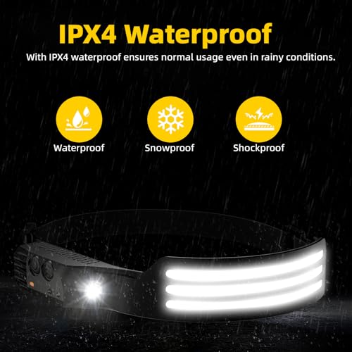 Headlamp Rechargeable 3PCS, Motion Sensor 230° COB Head Lamp, Headlights for Forehead, Hard hat Light for Adults, LED Headband Flashlight for Work, Hiking, Running, Camping Essentials Gear - size: 3 Pack - New Upgrade III Tri-Led Strip