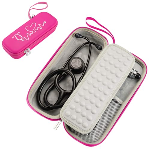 Stethoscope Case for 3M Littmann Classic III, Lightweight II S.E, MDF Acoustica - ID Slot and Pockets for Nursing Accessories - Hard Case Holder for Nurse - (Pink - Pu Leather) - color: Pink - Pu Leather