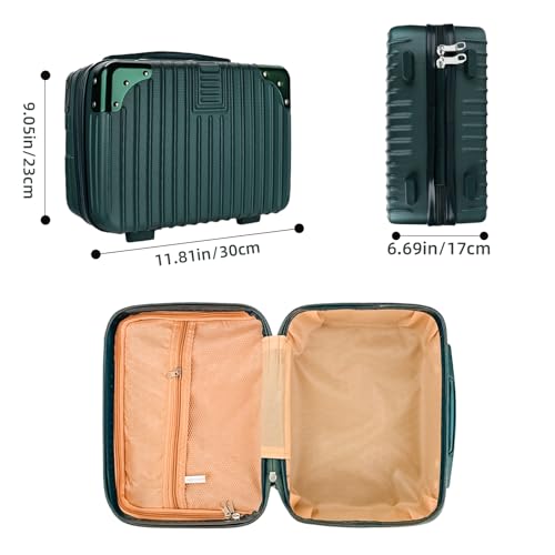 Dark Green 14inch Hard Shell Cosmetic Organizer Travel Train Hand Luggage Small Portable Carrying Suitcase Makeup Case Bag for Women Toiletry - color: BLUE