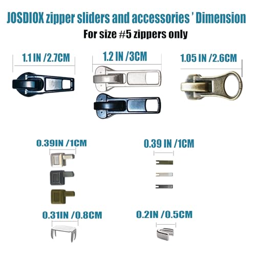 Zipper Repair Kit 39 Pcs, #5 Sliders with Pull, Metal Zippers Retainer Box,Insertion Pin 6 Sets, Replacement Zip Bottom/Top Stop, Metal, Plastic, Nylon Coil Zippers Head FIx on Jaceket