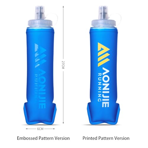 AONIJIE TPU Soft Flask Water Bottle Collapsible Running Flask for Hydration Pack, BPA Free, Wide Opening, for Outdoor Sports Hydration - color: E1#500ml(Embossing)-2Pcs
