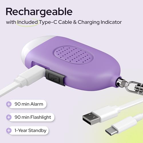 Weten Rechargeable Personal Alarm Keychain - 130dB Siren & LED Light - Stylish Personal Safety Alert for Women to Carry - Panic Button Alarm for Security - Rape Whistle for Self Defense (Purple) - color: E - Purple