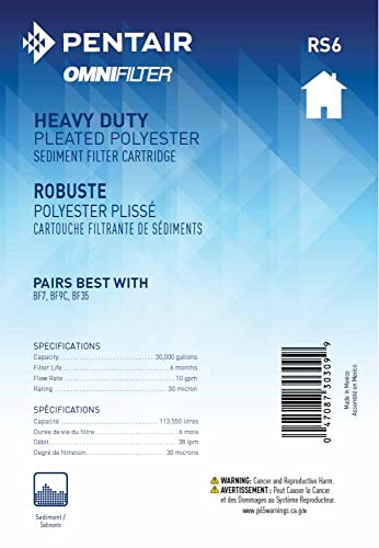 Pentair OMNIFilter RS6 Sediment Water Filter, 10" Whole House Heavy Duty Big Blue Pleated Replacement Cartridge, 10" x 4.5" - size: 1 Count (Pack of 1), style: 10 Inch x 4.5 Inch