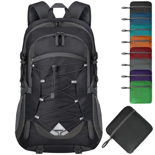 IGOLUMON Hiking Backpack 40L Packable Lightweight Camping Daypack Men Women | Multi-compartment storage Water-resistant Foldable Nylon Material Hiking Day pack for Camping Cycling Outdoor - color: Black