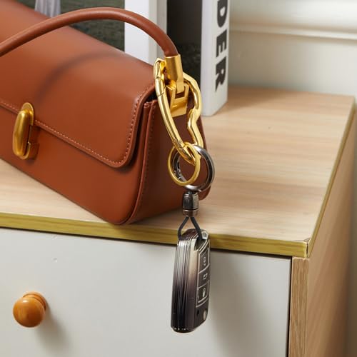 Cute Y2K Carabiner Keychain Clips Irregular Cool Multi-Use Large Heavy Duty Carabiner Hook Key Ring Outdoor Accessories Buckle - color: Gold Tone