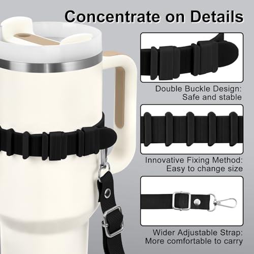 Water Bottle Holder with Strap for Stanley Cup Accessories,Adjustable Shoulder Strap Compatible with Stanley Tumbler,Owala,Hydroflask, YETI and More - color: Black
