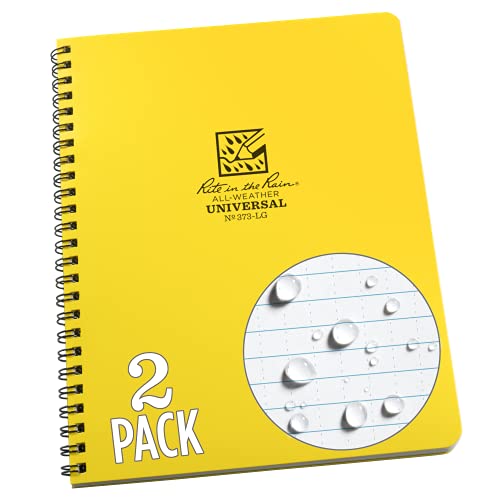 Rite in the Rain Weatherproof Side Spiral Notebook, 6.625" x 8.5", Yellow Cover, Universal Pattern, 2 Pack (No. 373-LGL2) - color: Yellow, style: Universal