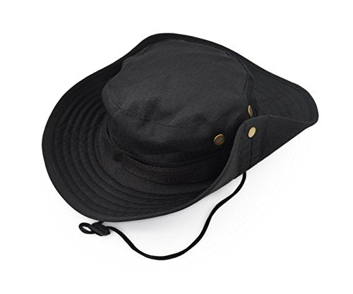 Outdoor Wide Brim Sun Protect Hat, Classic US Combat Army Style Bush Jungle Sun Cap for Fishing Hunting Camping - color: Black