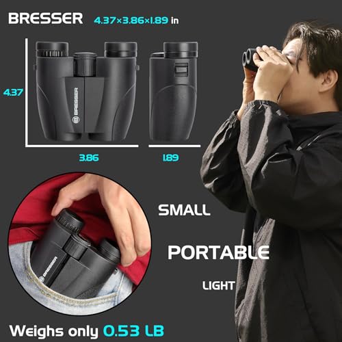 BRESSER 10x25 Binoculars for Adults and Kids, Folding Compact Binocular with Weak Light Vision, Lightweight Small Binoculars for Bird Watching, Travel, Concerts, Hunting, Hiking, Black - color: Black