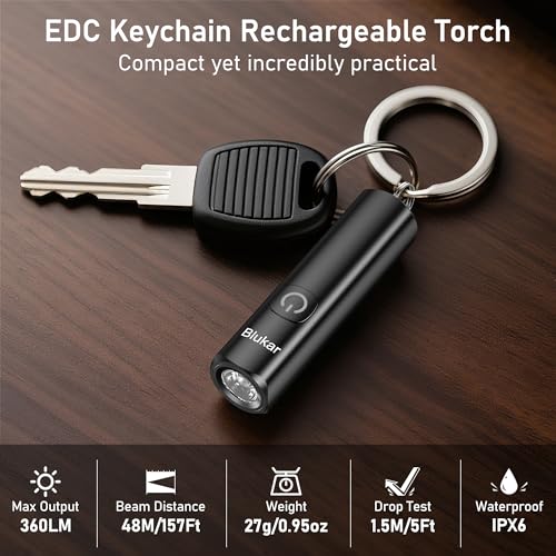 Blukar 2 Pack EDC Rechargeable Keychain Flashlight, 360L Mini Flash Light - color: Black