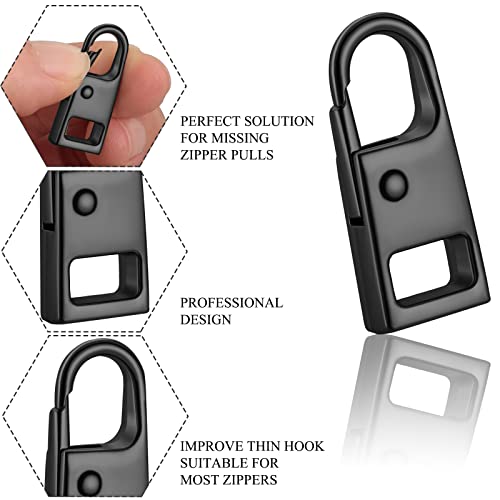 WILLBOND 8Pcs Zips,Black | Replacement Pull Tab for Luggage Backpack Jacket, Detachable Metal Slider, Universal Zipper Repair Kit, Fixer Handle - style: Black