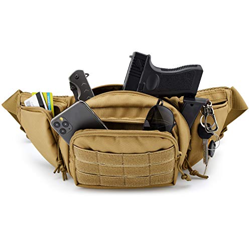 Tactical Fanny Pack Gun Holster for Men, Adjustable Waist Bag Zippered Pockets, Everyday Hip Pouch for Workout Travel Outdoor Running Hunting (Coyote Brown) - color: Coyote Brown