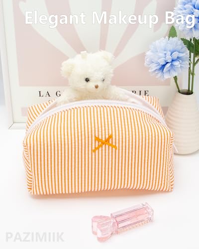 PAZIMIIK Cozy Makeup Bag for Women,Zipper Cosmetic Pouch,Stripe Orange - color: Stripe Orange