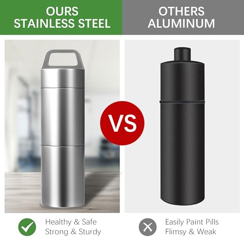 Small Pill Case (2 Compartments Design), Portable Metal Pill Holder Keychain Waterproof Pill Box Container Mini Stainless Steel Pill Organizer for Travel Purse Pocket - size: Large