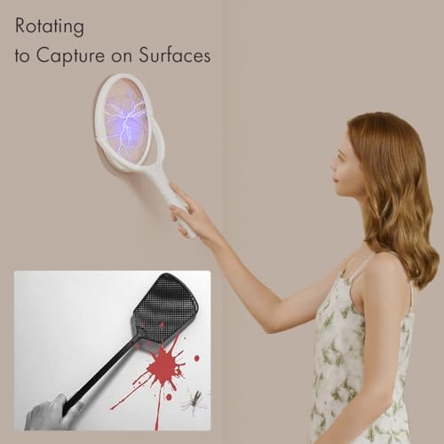 GeckoMan Electric Fly Swatter Electric Fly Zapper Bug Zapper Racket | Rotating Head, Usb-C Charging, Electric Fly Swatter Rechargeable Mosquito Zapper Fly Killer Indoors - style: 1-Pack