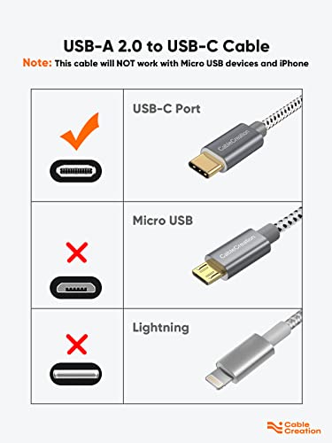 Long USB C to USB A 10FT,USB A to Type C Cord for iPhone/Laptop/Carplay | Anti Tear Braided, 0.5ft~10ft, 3A Fast Charging, 480Mbps, 56Kohm Pull-up Resistor,for Powerbank Cellphone Android Auto - color: Space Gray, size: 10FT