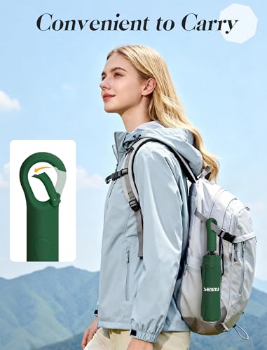 Seniny Umbrellas for Rain with Ring Buckle - Travel Umbrella Compact for Backpack, Car, Walking, Automatic UV Umbrella for Sun Protection, Small Portable & Folding Umbrellas for Windproof, Women Kids - color: Dark Green