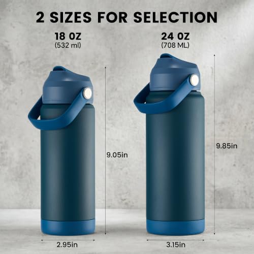 Fijinhom 18 oz Insulated Water Bottle with Straw Lid, Stainless Steel Water Bottles, Double Wall Vacuum, Portable Handle & Non-slip Bottom, BPA Free Leak Proof Metal Bottles, Keep Cold 24H, Dark Blue - color: Deep Blue, size: 18 Ounces
