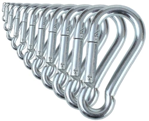 Black & Silver Zinc-Galvanized Heavy Duty Bushcraft Carabiner Spring Snap Clip Link Hooks 200-500lb Load 2, 6 & 12 Packs - color: 5cm (2.0in) Silver 12 Pack