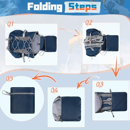 RAINSMORE Foldable Hiking Backpack for Women Men Packable Camping Backpack 40L Waterproof Hiking Daypack Bag Lightweight Collapsible Daypack for Travel Trekking Mountaineering Large Capacity Blue - color: Dark Blue and Grey