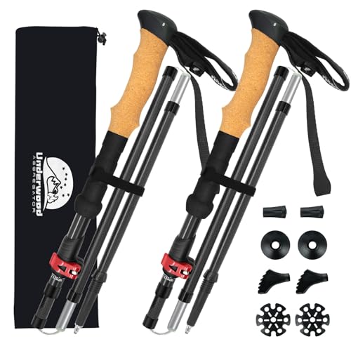 Carbon Fiber Trekking Poles, Lightweight Hiking Sticks with Cork Grip 2 Pcs - color: Black