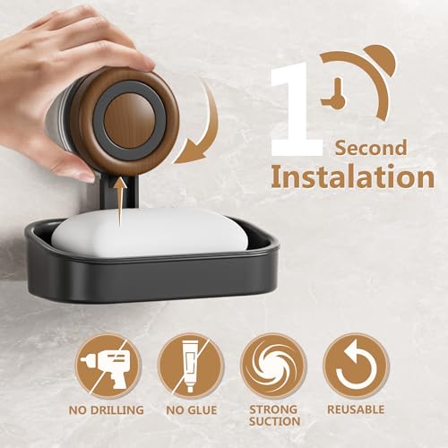 Double Layer Soap Dish for Shower 2 Pack, Wall Mounted Bar Soap Holder Suction Cup 2 Layer Self Draining Soap Case Sponge Holder for Shower Bathroom, Tub and Kitchen Sink, Black - color: Black