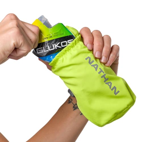 Nathan Handheld Soft Flask 18oz - Exo-Draw Insulated Collapsible Bottle - Grip-Free Strap & Rigid ExoSpine for Comfort/Support - Breathable Mesh Strap - Ideal Running/Hiking, Pinnacle, Lime Green - color: Lime Green, style: 18oz Insulated
