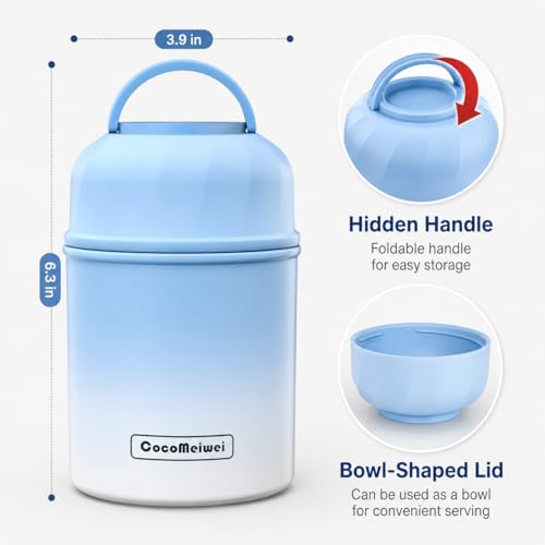 Soup Thermo for Hot Food & Drinks, Thermo Lunch Box for Kids, 17oz Vacuum Insulated Food Container with Spoon&&Drawstring Bag, Soup Therm for Adults, Blue&White - color: Blue&White