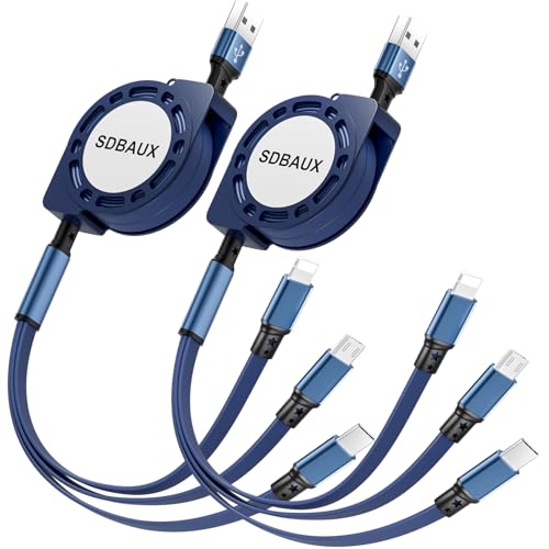 SDBAUX Multi Charging Cable,USB A to 3 in 1 Retractable Mini/Type-C/Micro Port Fast Charger Cord for iPhone 17 16 15 14 13 12 Pro Max,Galaxy S23/S22/S20,Cell Phones Tablets Universal Use (Blue) - color: Blue