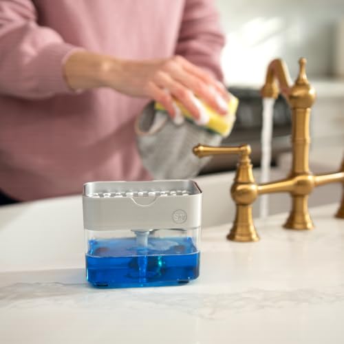 S&T INC. Dish Soap Dispenser and Sponge Holder, Silver - color: Silver