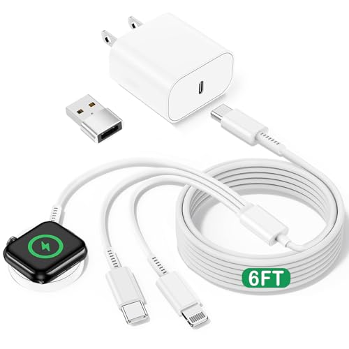 for Apple Watch Charger Fast Charging, 3 in 1 iPhone and iWatch Cable 6FT | with 20W USB C Charger Combo, Compatible with Apple Watch Series Ultra/SE/11/10/9/8/7/6/5/4/iPhone17/16/15/14/13/12/11 Series - size: 6.01FT