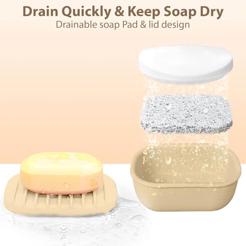 Leakproof Silicone Travel Soap Case with Drainage Layer, Silicone Bar Soap Holder Compact Portable Shatterproof Soap Container Box for Bathroom Gym Camp Travel Toiletries (Sand, Drainage Lid) - color: Sand, size: Drainage Lid