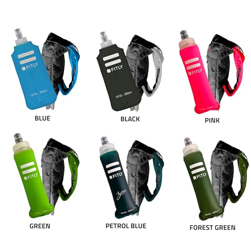 FITLY Running Handheld Water Bottle 12 oz Soft Flask - Hand Water Bottle For Runners, Hiking, Skiing & Outdoor Activity - Fits F2, F2, F3 & F4 Collapsible Flask - Hydration Holder with Pocket