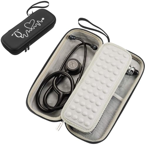 Caseling Hard Stethoscope Case for 3M Littman Classic III, Lightweight II S.E, Cardiology IV, MDF Acoustica - Nurse ID Slot and Pockets for EMT Accessories, Medical Scissors, LED Penlights, Black - color: Black - Pu Leather