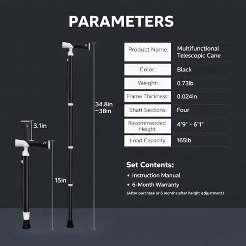 Titanium Alloy Walking Cane for Men & Women – Foldable & Adjustable Walking Stick with 2-in-1 T/L Ergonomic Handle, Lightweight & Heavy Duty Collapsible - color: BLUE