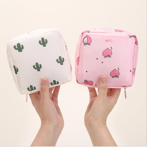 Portable Sanitary Napkin Pouch - Waterproof Travel Organizer Bag with Multi-Compartment Design for Feminine Hygiene and Period Products - color: Pink Peach