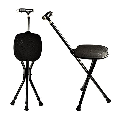Yayayo Hold 440 lbs Folding Canes with Seat Walking Stick Height Adjustment Cane Seat Capacity Frosted Handle with Magnetic Therapy Stone Crutches Stool - color: Square LED