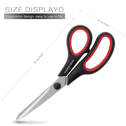 Scissors 8" Multipurpose Titanium Coated Sturdy Sharp, Black, 1 Pack - color: Black W Red