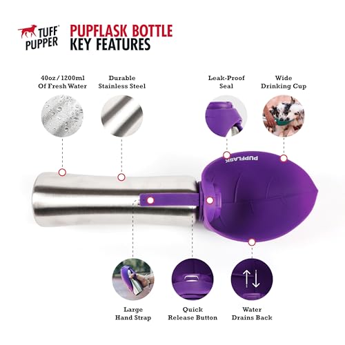 PupFlask Large Dog Water Bottle, Portable Stainless Steel Travel Bowl - color: Ultra Violet, size: 40 Ounce