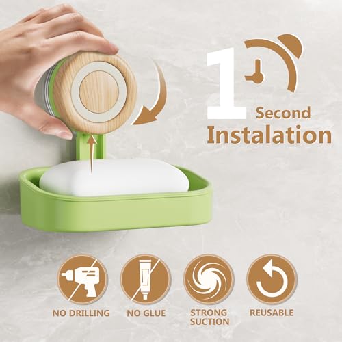 Double Layer Soap Dish for Shower 2 Pack, Wall Mounted Bar Soap Holder Suction Cup 2 Layer Self Draining Soap Case Sponge Holder for Shower Bathroom, Tub and Kitchen Sink, Green - color: Green