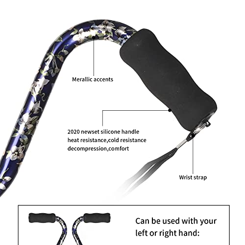 Elegant Walking Cane for Women, Foldable & Adjustable Cane for Seniors with Self-Standing Tip | Lightweight Mobility Aid for Stability & Balance Support - color: Blue and white floral printed